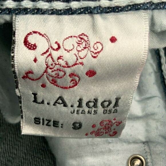 L.A. Idol Jeans Women's Size 9 Bootcut Frost Rhinestone Stitch Logo Bleu Denim - Picture 11 of 12